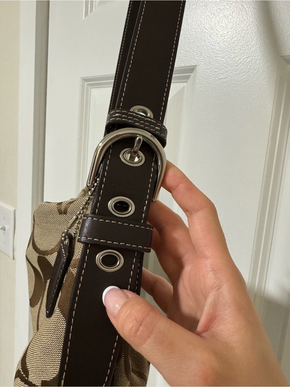 Coach Brown Signature Canvas Shoulder Bag with Dark Brown Strap - Picture 3 of 8